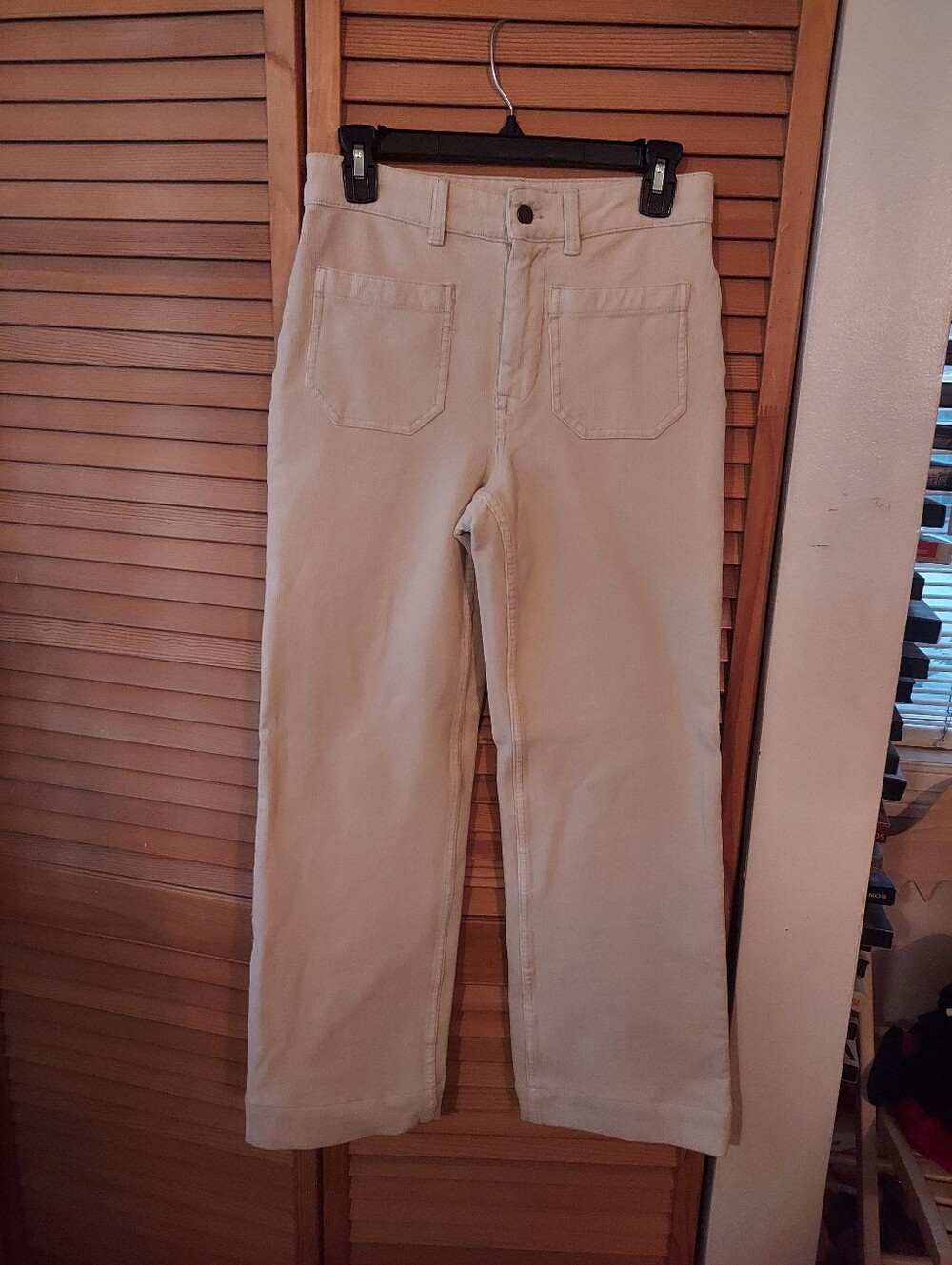 Faherty Pants Women's 26 Stretch Terry Pocket Pant Wide Leg Cream Corduroy Fall
